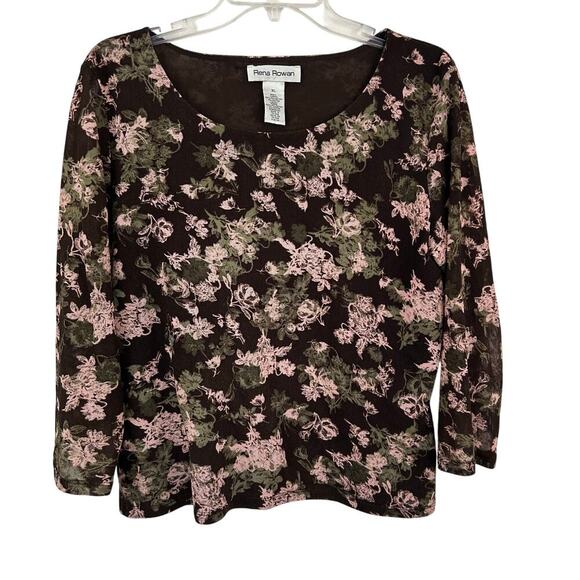 Rena Rowan Women 3/4 Sleeve Y2K Mesh Top Brown Fairy Grunge Boho Western Size XL - Picture 8 of 8